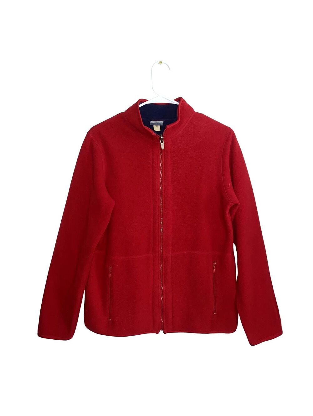 Vintage Red Full Zip Fleece Jacket Men's Medium Zip Pocket Outdoor Coat